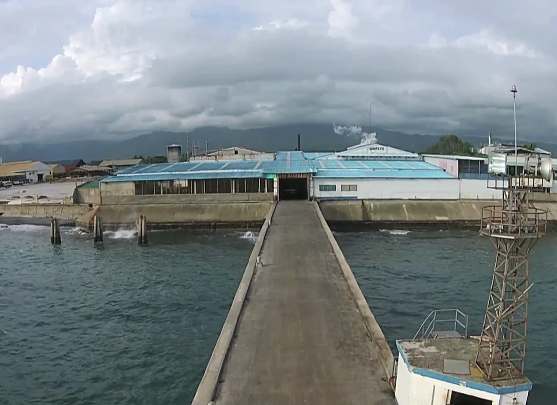 Still from Permex AVP 2015 Permex's private landing pier leading to the waterfront processing complex, from the 2015 company film