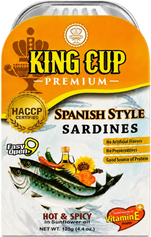 King Cup PREMIUM SARDINES SPANISH STYLE · HOT & SPICY 125 G