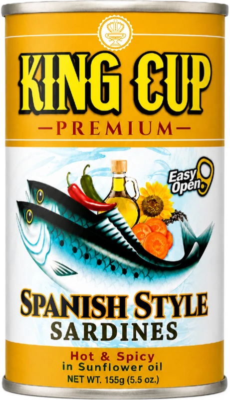 King Cup PREMIUM SARDINES SPANISH STYLE · HOT & SPICY 155 G
